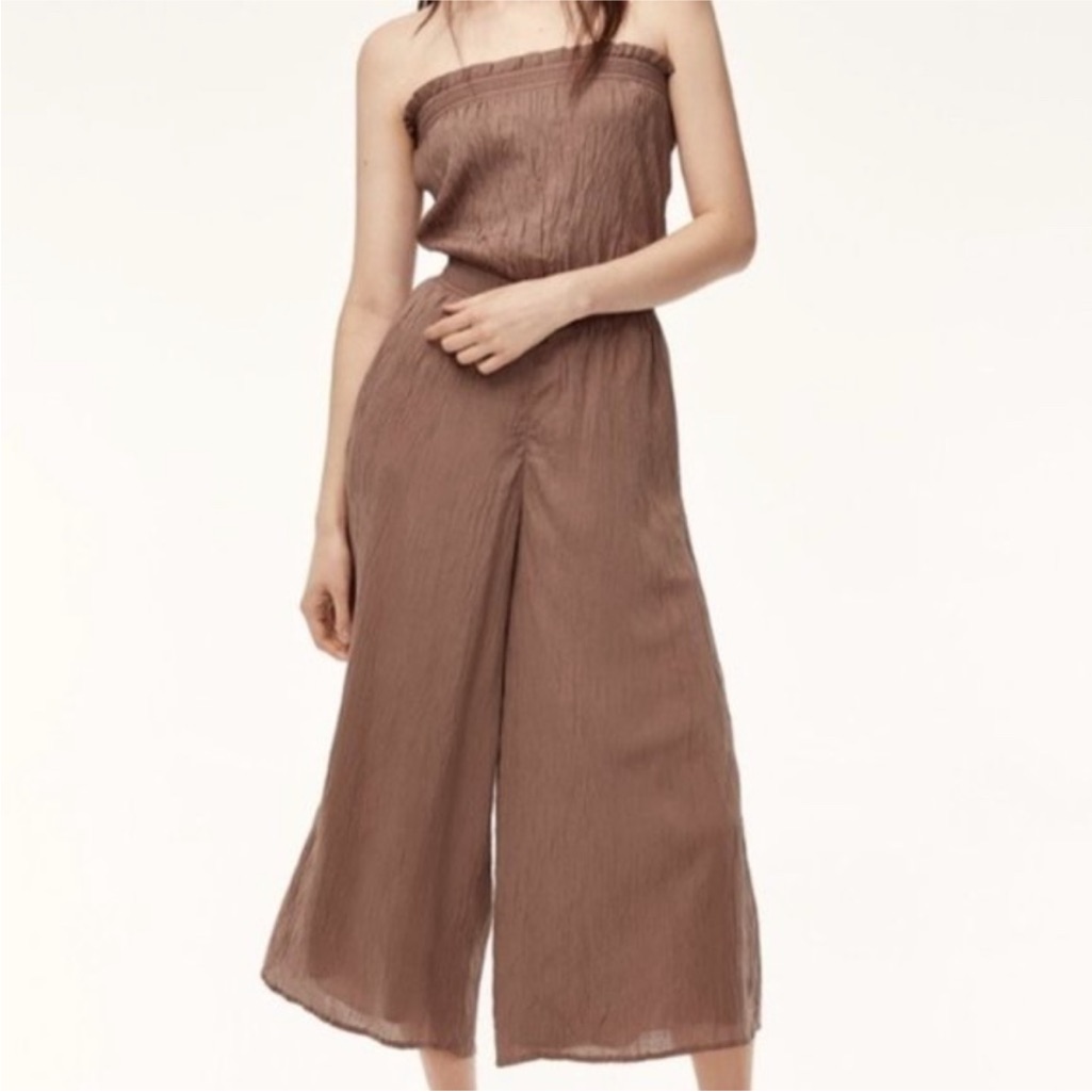 Wilfred Aritzia Masson Wide Leg Cropped Jumpsuit Strapless Nutmeg Brown Size M